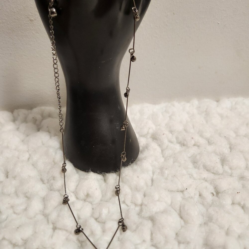 Delicate Black Costume Necklace – Smoky Black Beads, 16” Chain